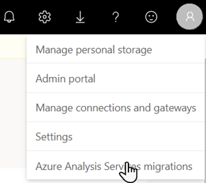 Screenshot: Verwalten von Azure AS-Migrationen im Einstellungsmenü.