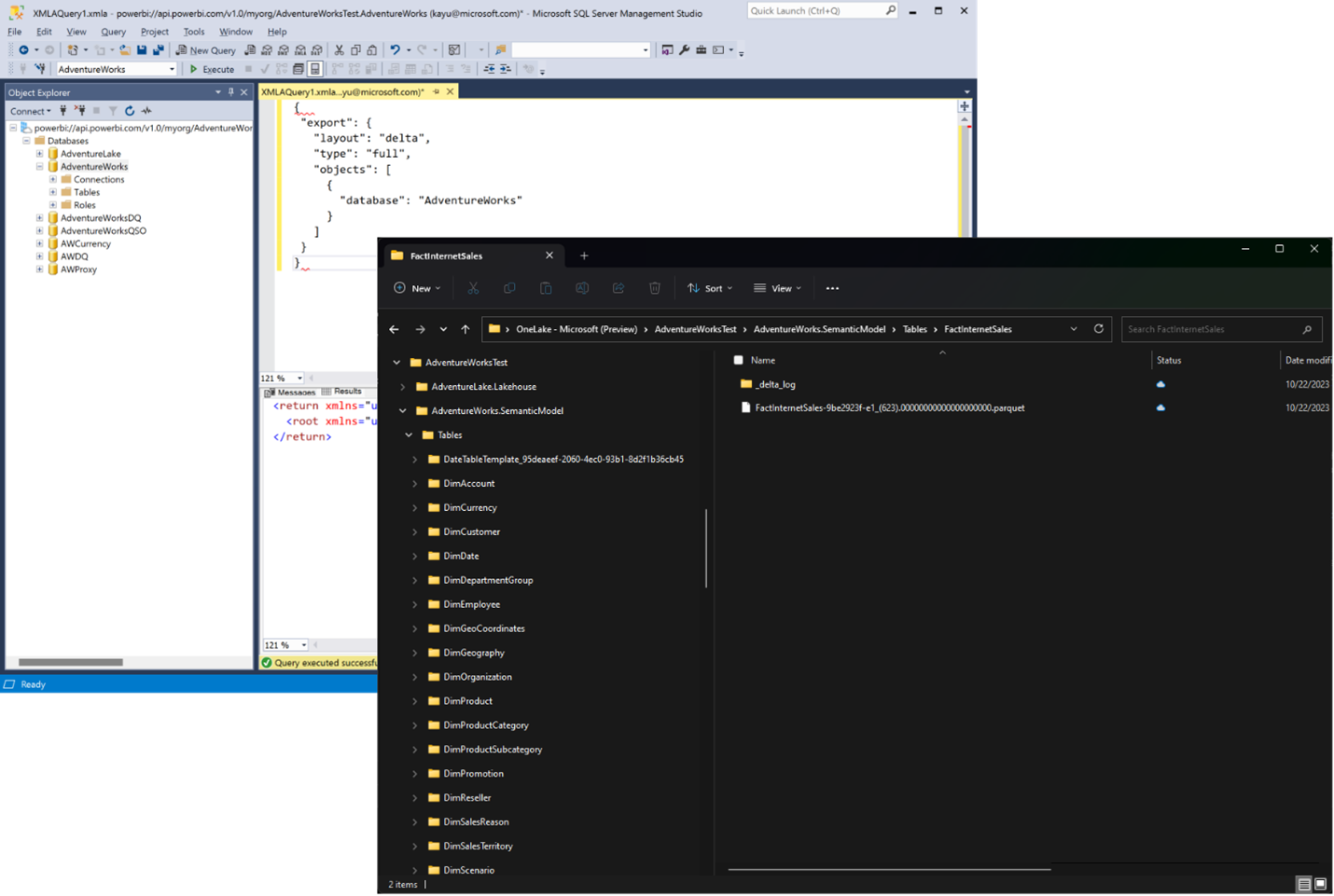 TMSL-Exportbefehl in SSMS.