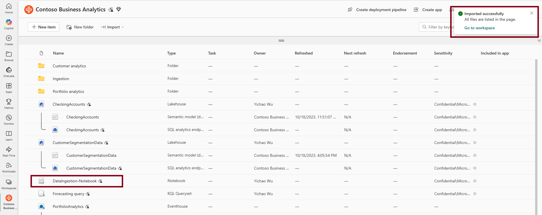 Screenshots, die zeigen, dass ein Notizbuch erfolgreich durch Importieren erstellt wurde.
