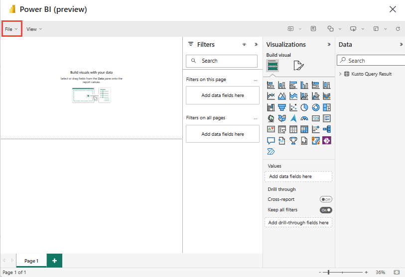 Screenshot of Power BI report preview window showing a preview of the semantic model visualization. The Save button is highlighted.