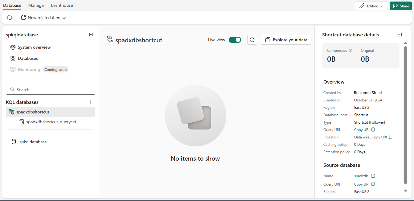 Screenshot der Seite Datenbankdetails.