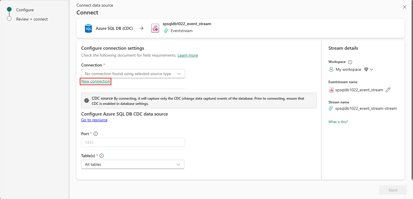 Screenshot der Seite „Verbinden“ der Seite „Datenquellen“ mit hervorgehobener Verknüpfung **Neue Verbindung**.