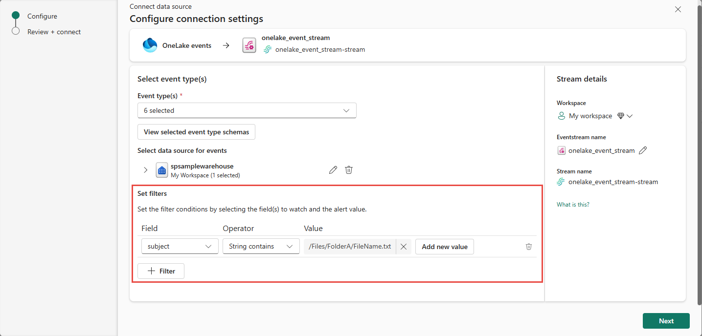 Screenshot, der das Hinzufügen eines Filters zeigt.