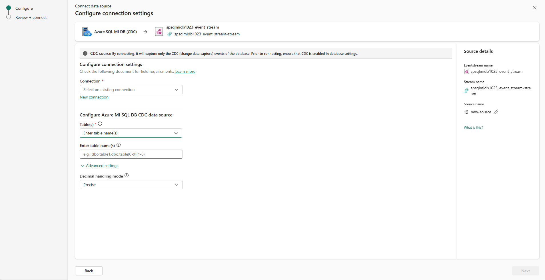 Screenshot, der die Auswahl der Option Alle Tabellen zeigt.