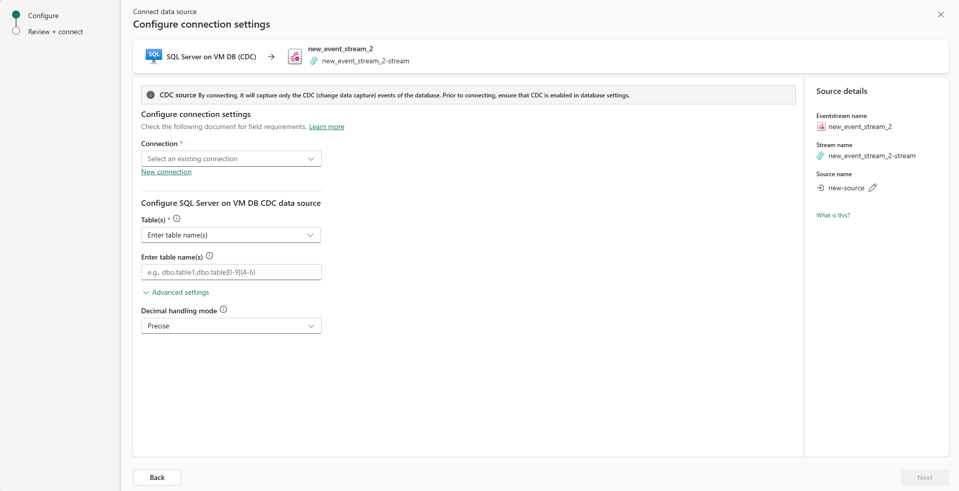 Screenshot, der die Auswahl der Option Alle Tabellen zeigt.