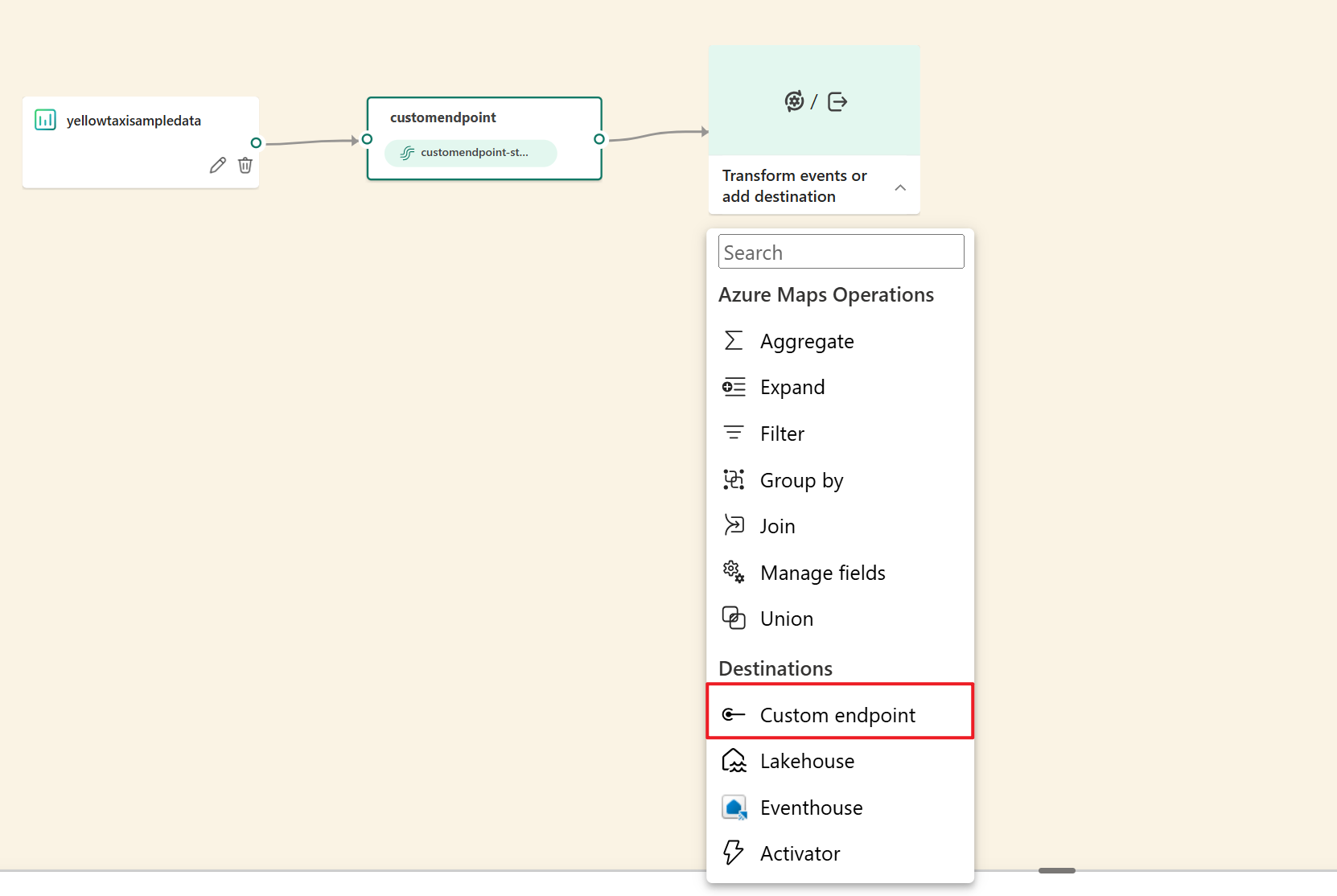 Screenshot der Auswahl eines benutzerdefinierten Endpunkts im Editor.