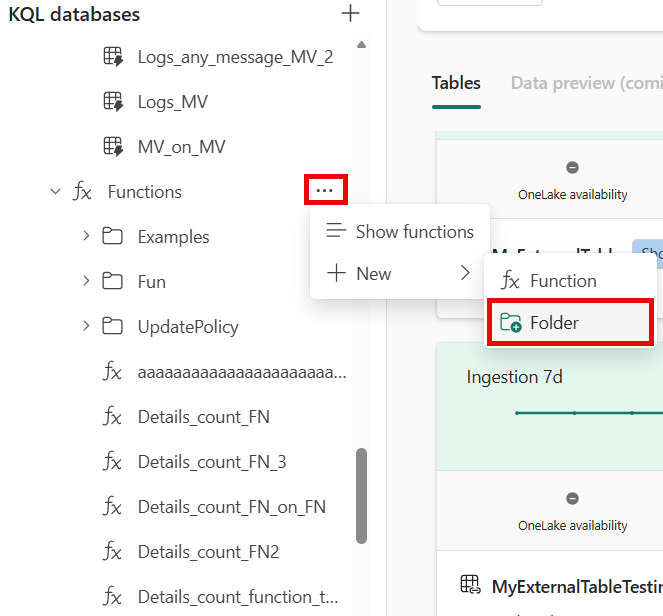 Screenshot des Popupmenüs mit der Option zum Erstellen eines neuen Ordners für die Funktion.