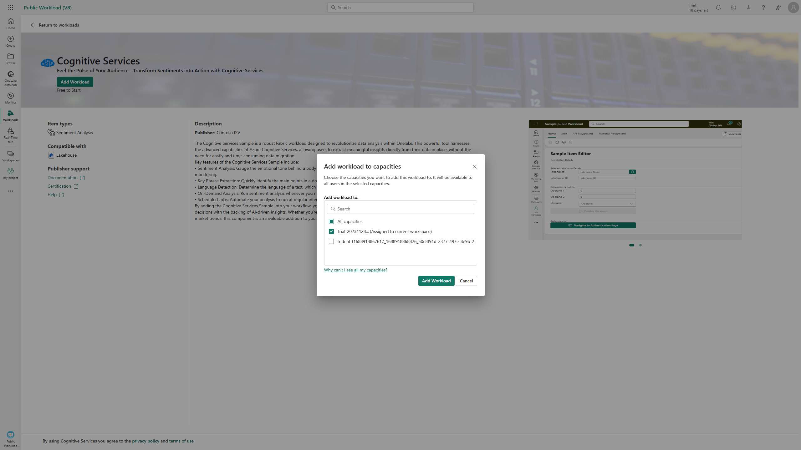 Screenshot: Zuweisen von Workloads zur Kapazität.