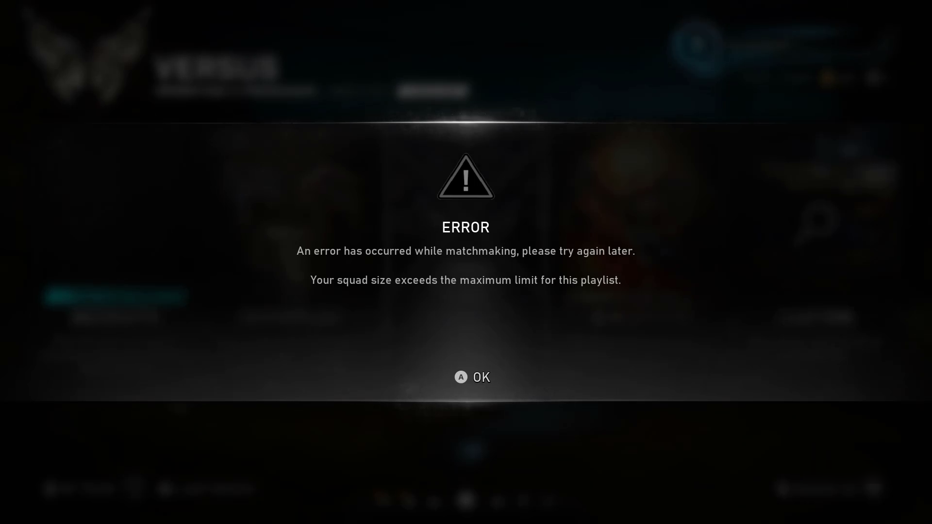 : Screenshot einer Fehlerbenachrichtigung in Gears 5. Die Fehlerbenachrichtigung liest 