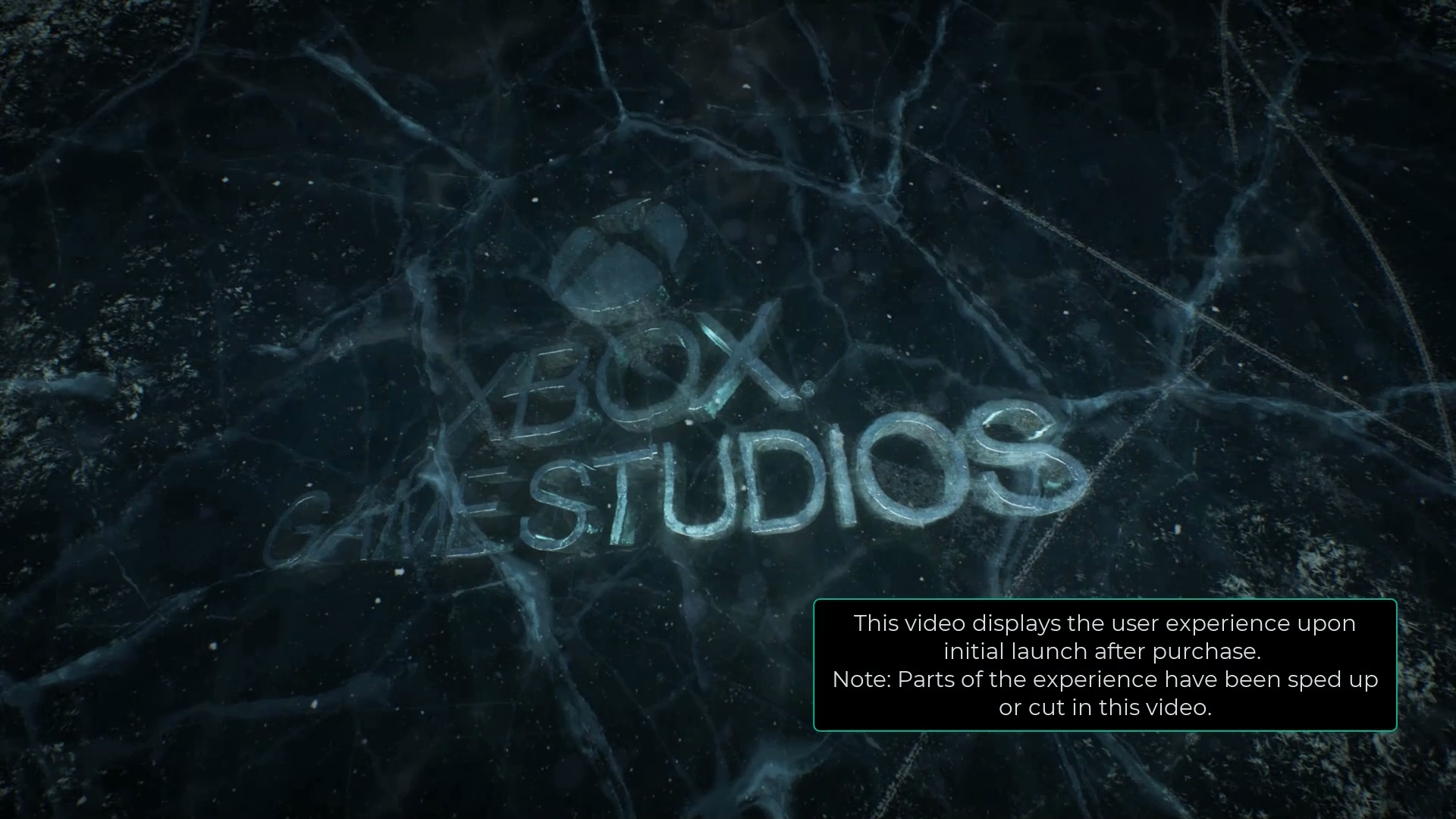 A still from the Gears 5 introduction. The Xbox Studios logo appears under ice.