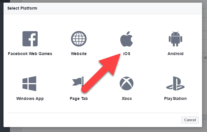 Facebook iOS-Plattform auswählen