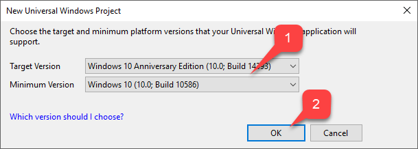 Visual Studio UWP SDK-Version