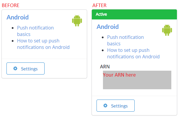 PlayFab-Einstellungen – Pushbenachrichtigungen – Android