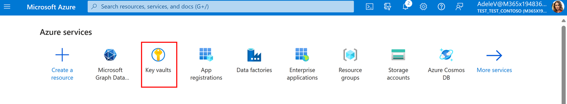 Screenshot der Azure-Portal mit hervorgehobenem Azure-Key Vault