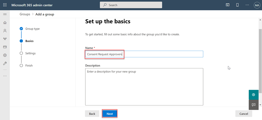 Screenshot, der zeigt, dass ein Benutzer der Gruppe im Microsoft 365 Admin Center den Namen 