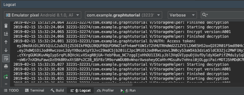 Screenshot des Logcat-Fensters in Android Studio