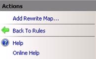 Screenshot of the Actions pane showing the Add Rewrite Map option.
