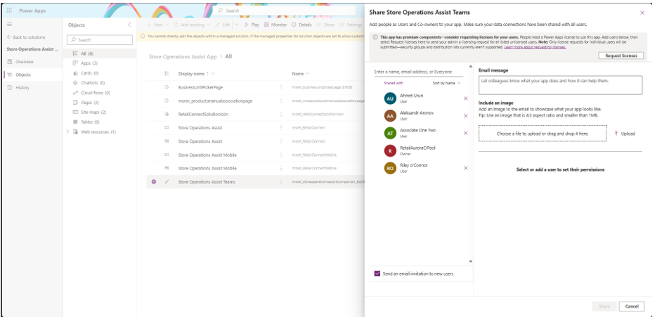 Screenshot sharing Store Operations Assist Teams.