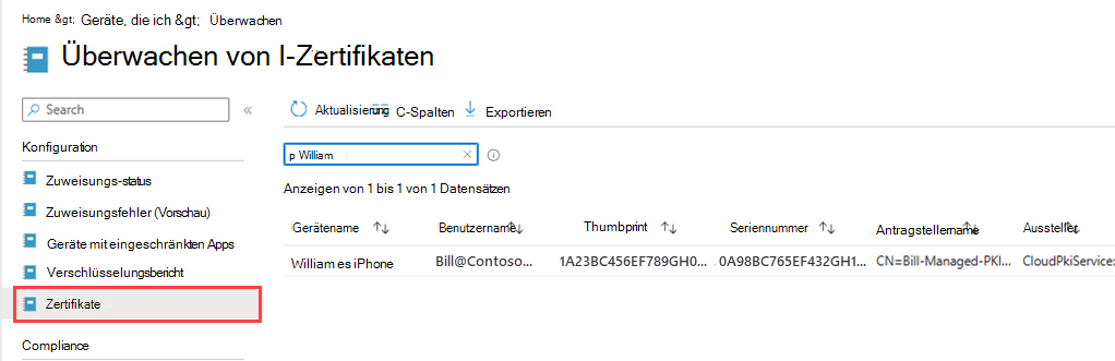 Abbildung des Admin Centers mit Hervorhebung von Zertifikaten.