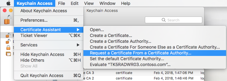 Anfordern eines Zertifikats von einer Zertifizierungsstelle in Keychain Access