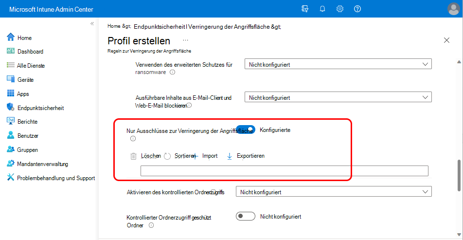 Screenshot der Einstellung 