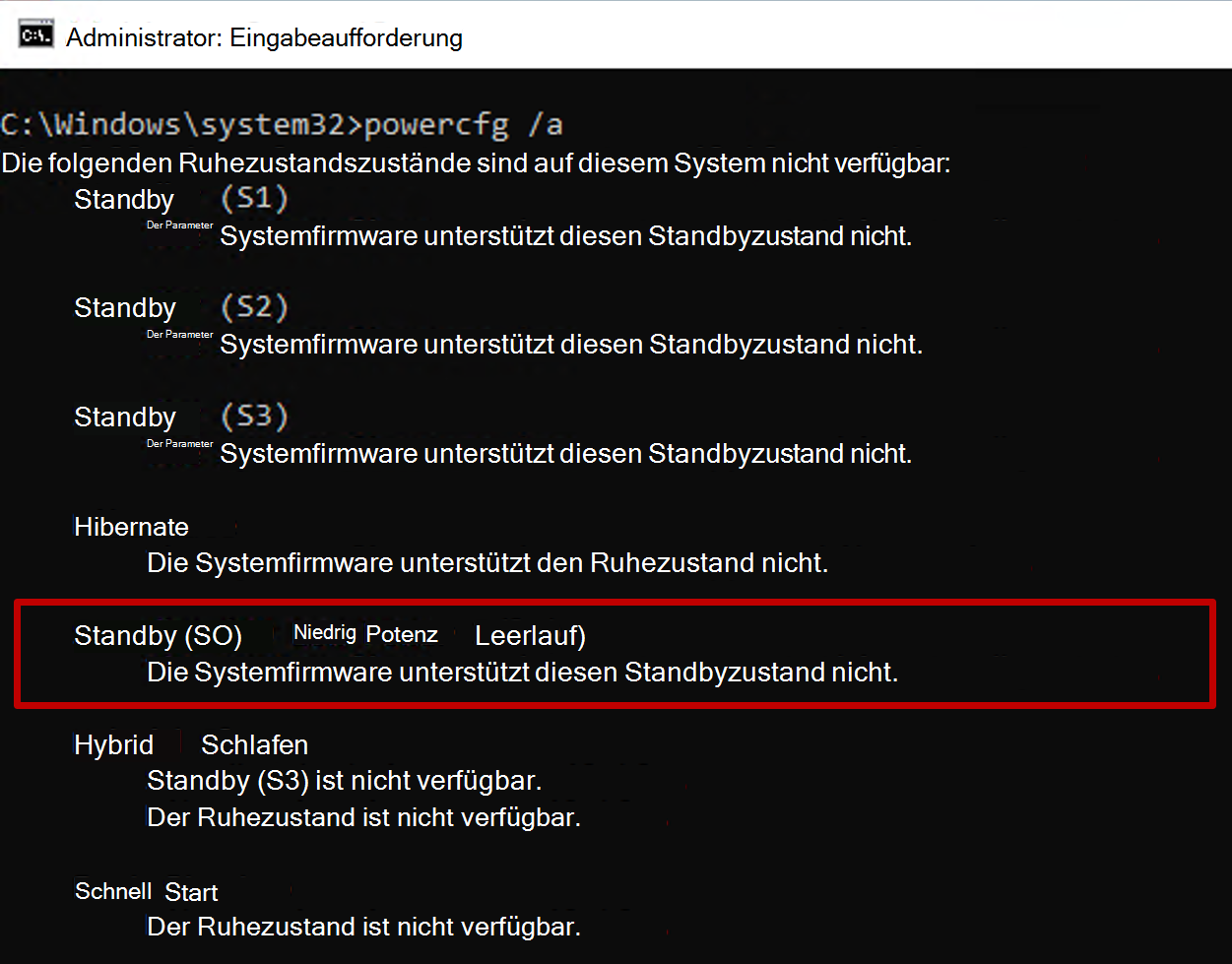 Screenshot der Eingabeaufforderung mit der Ausgabe des Befehls 