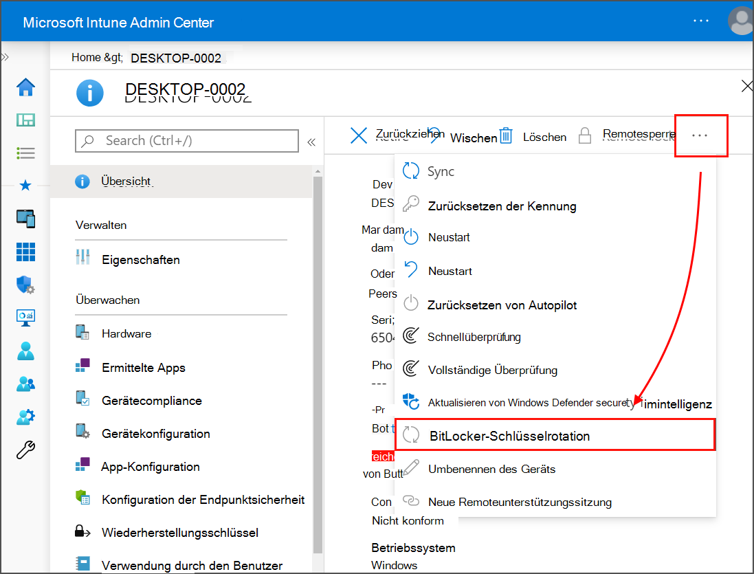 Screenshot des Pfads zur Auswahl der Aktion zur Drehung der BiLocker-Taste