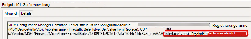 Screenshot des Fehlers 