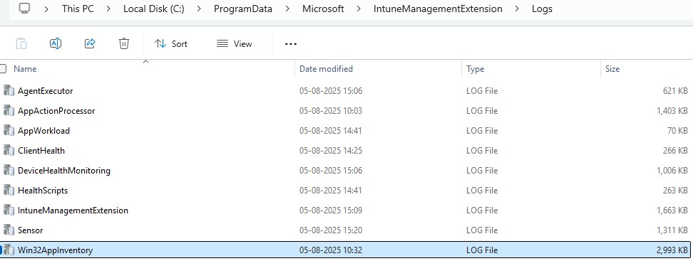 Screenshot: Protokolldateien der Intune Verwaltungserweiterung in CMTrace