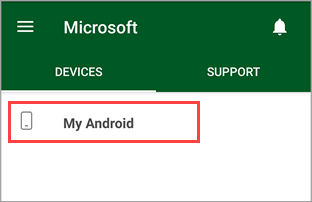 Screenshot: Unternehmensportal App mit hervorgehobenem Gerät mit dem Namen 