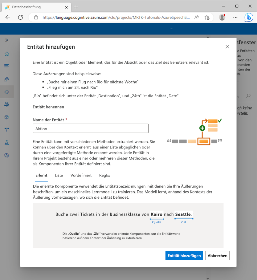 Screenshot of adding a new entity.