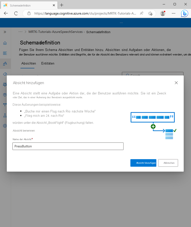 Screenshot of the Add an intent screen.