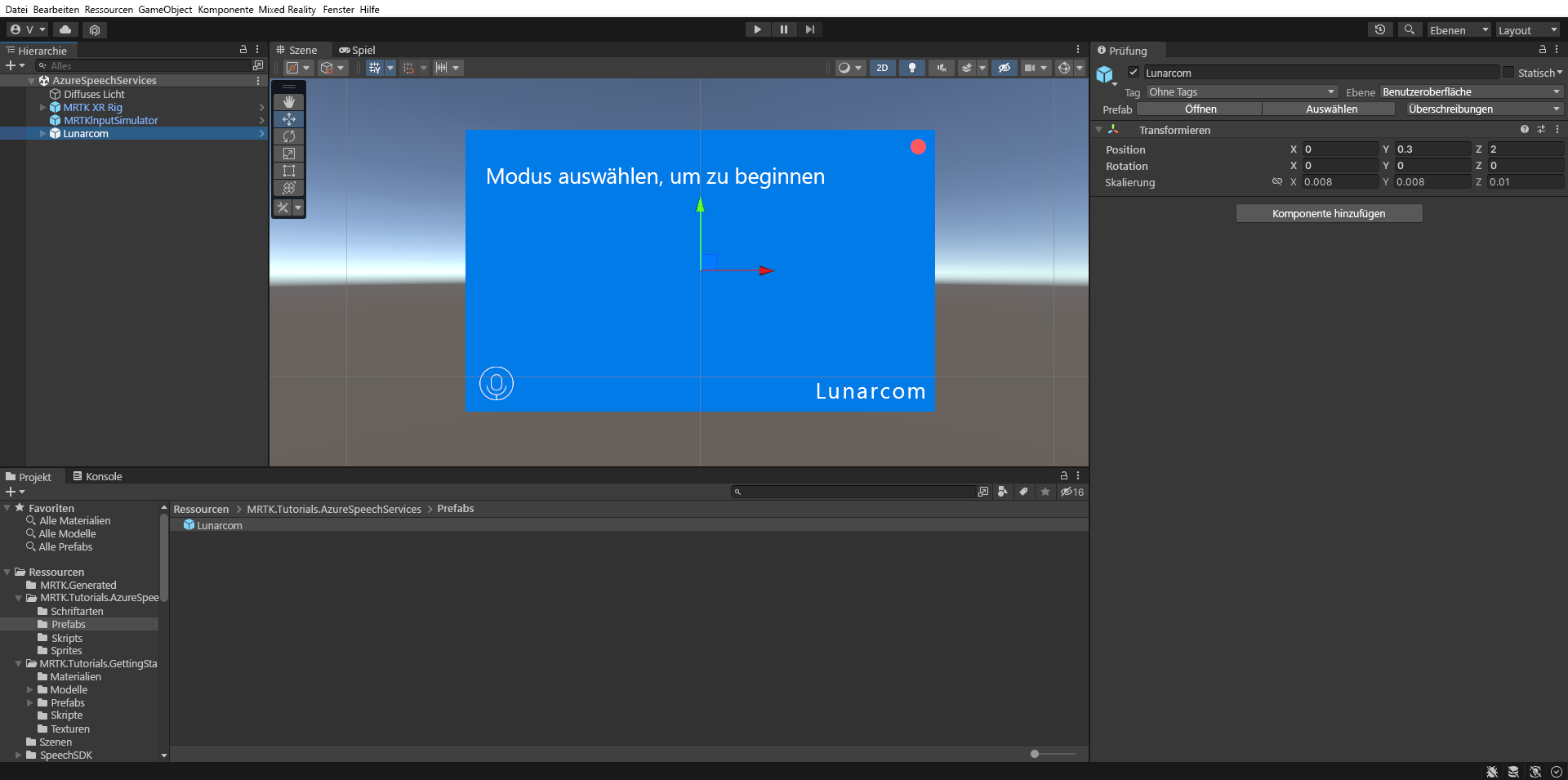 Screenshot of preparing the scene.