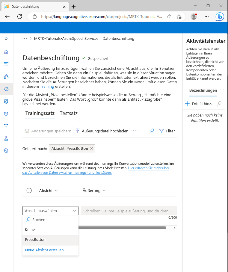 Screenshot of the Data labeling page.