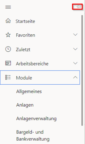 Screenshot der Schaltfläche „Navigationsbereich anzeigen“ zum Anheften