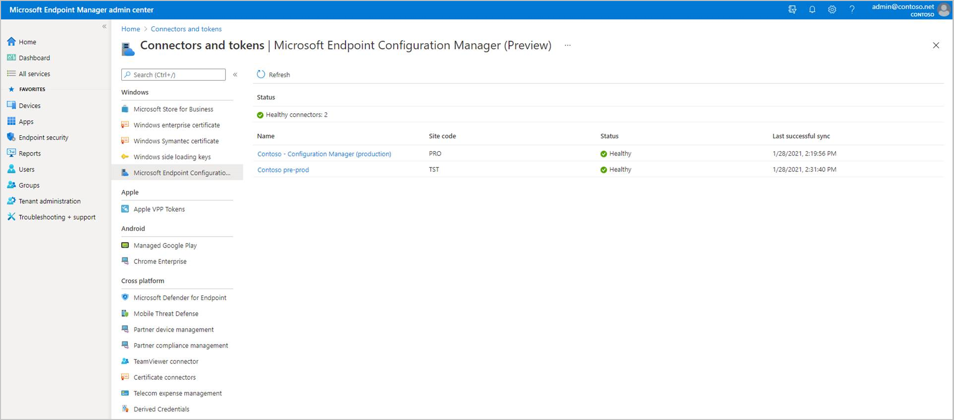 Microsoft Endpoint Configuration Manager-Connector in das Admin Center