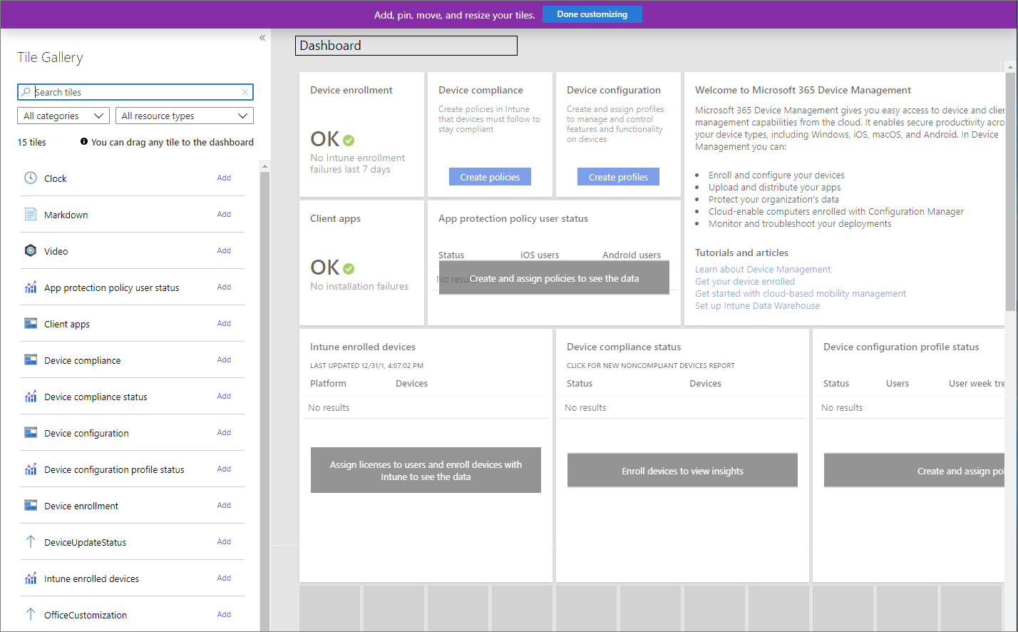 Screenshot des Dashboards im Microsoft Intune Admin Center