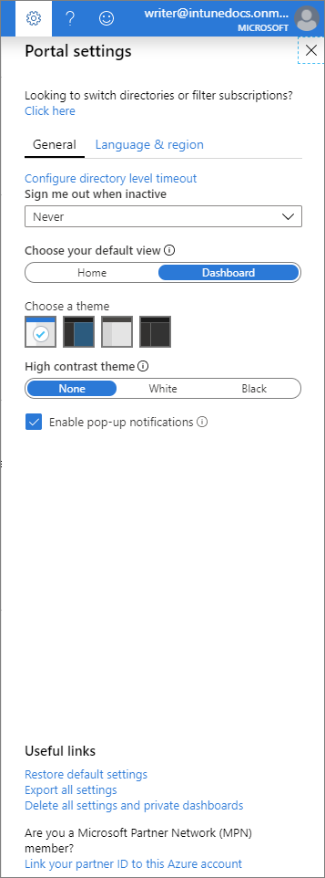 Screenshot des Microsoft Intune Admin Centers – Portaleinstellungen