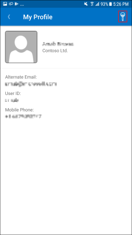 Screenshot zeigt Unternehmensportal-App für Android, „Mein Profil“-Bildschirm.