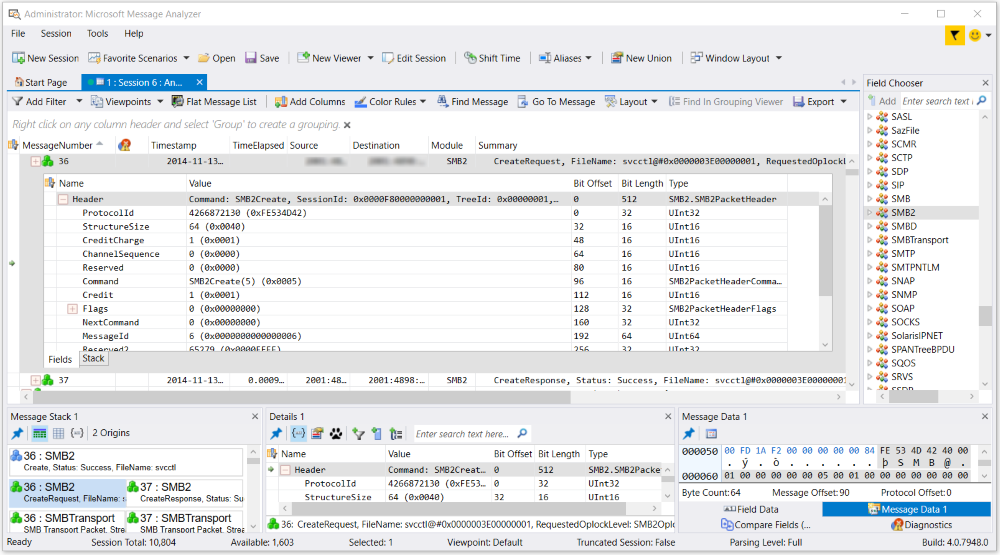 Message Analyzer Inline Message Details