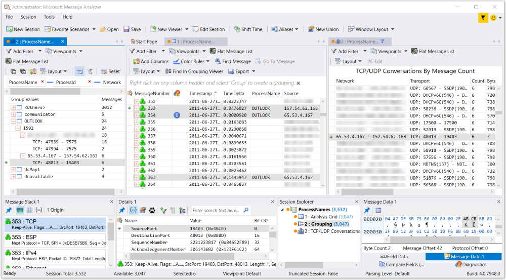 Message Analyzer Network Monitor Profile components