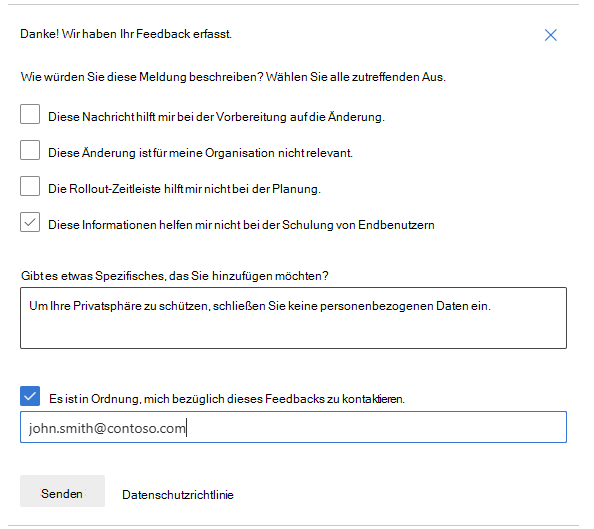 Screenshot: Erfasstes Feedback mit Details.