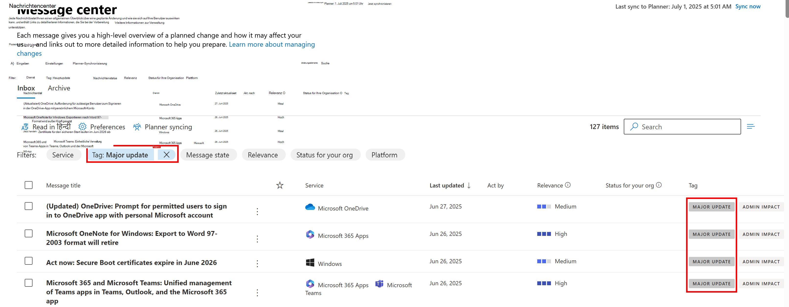 Screenshot der Einstellungen des Nachrichtencenters.