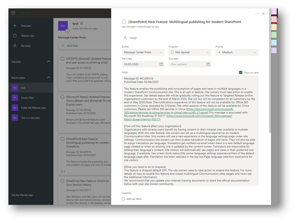 Screenshot eines Nachrichtencenter-Beitragsbeispiels.