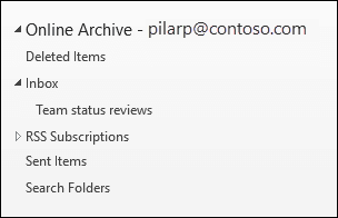 Ordnerliste des Archivpostfachs vor der Bereitstellung des automatisch erweiterten Archivs.