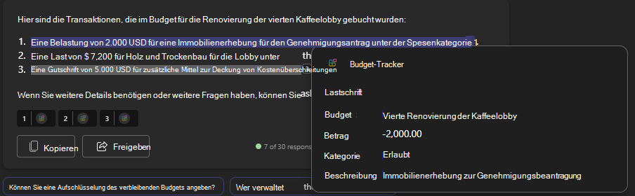 Eine adaptive Karte, die eine Debittransaktion rendert.