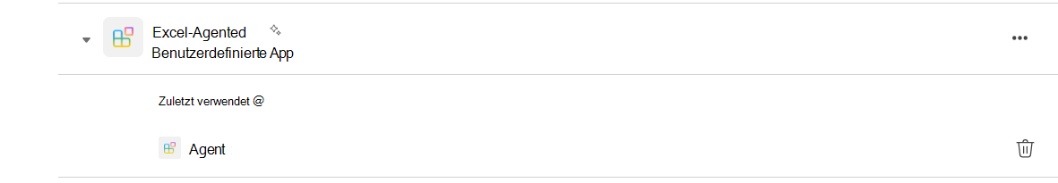 Screenshot der Zeile für die Excel-Agent-App auf der Seite 