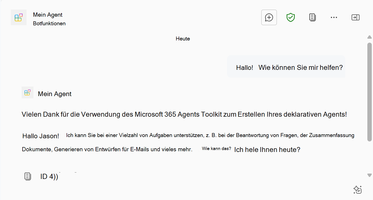Screenshot: Antwort des deklarativen Agents in Microsoft 365 Copilot