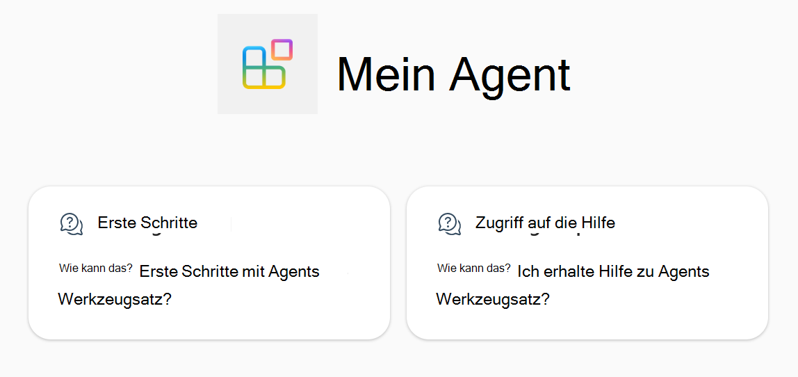 Screenshot: Konversationsstarter aus dem deklarativen Agent in Microsoft 365 Copilot