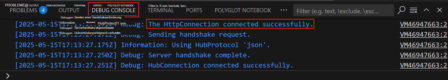 Screenshot der Agent Toolkit-Sitzung, bei der die Verbindung mit dem Webbrowser erfolgreich war